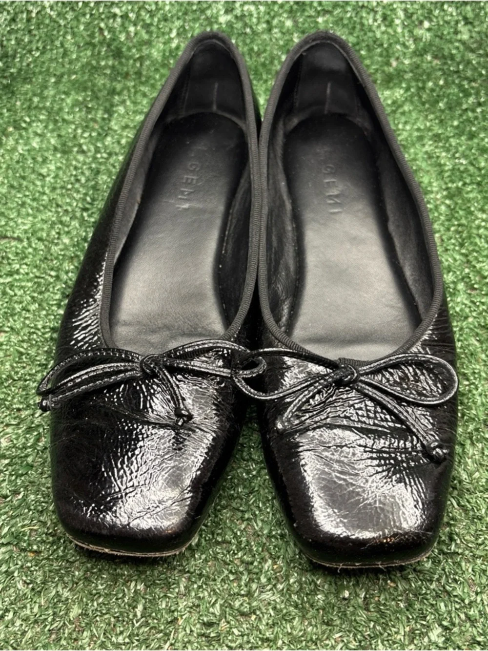 M Gemi The Danza Ballet Flats Black Patent Leather Square Toe Bow Women's Size 6
